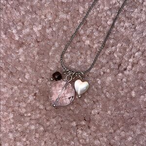 American Eagle Pink and Silver Necklace with Heart Charm